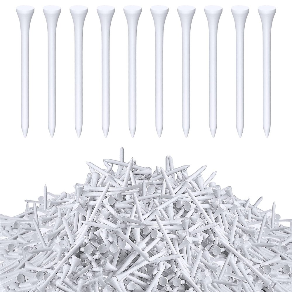 Vinsot 1000 Pcs Golf Tees Bulk 3-1/4 '' Wooden Bamboo Tees Decoration for Men Women Clubs Golf Ball Theme Party Accessories School Supplies(White,Solid)
