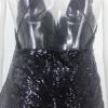 Women's Sexy Sequin Glitter Sparkle Deep V Neck Halter Backless Bodycon Mini Dress Evening Party Cocktail Ruched Wrap Dresses Black view 4