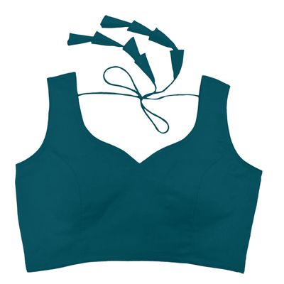 Women's Blouse Designer Choli Readymade Bollywood Padded Sticthed Crop Top Choli Teal Blue