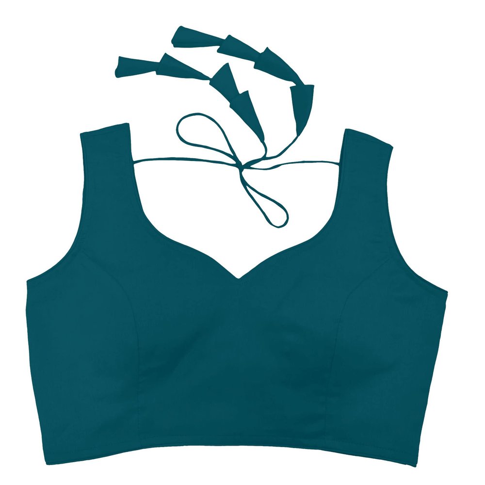 Women's Blouse Designer Choli Readymade Bollywood Padded Sticthed Crop Top Choli Teal Blue