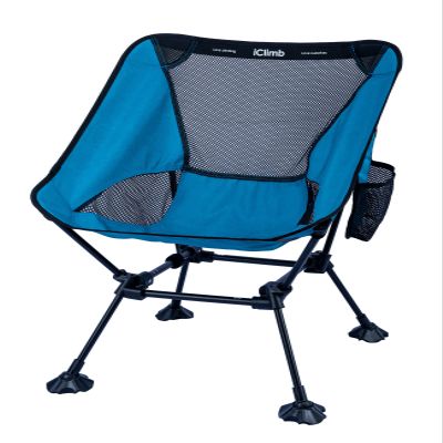 iClimb Ultralight Compact Camping Folding Beach Chair with Anti-Sinking Large Feet and Back Support Webbing (Blue - Square Frame - 2PC)