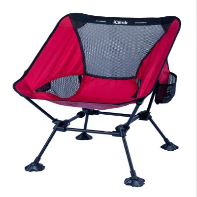 iClimb Ultralight Compact Camping Folding Beach Chair with Anti-Sinking Large Feet and Back Support Webbing (Red - Square Frame - 2PC)
