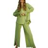 KMBANGI Women Matching Set 2Piece Casual Long Sleeve V Neck Button Down Blouses Top Pleated Lounge Shorts Pants 90s Streetwear(Flare Green,S) view 1