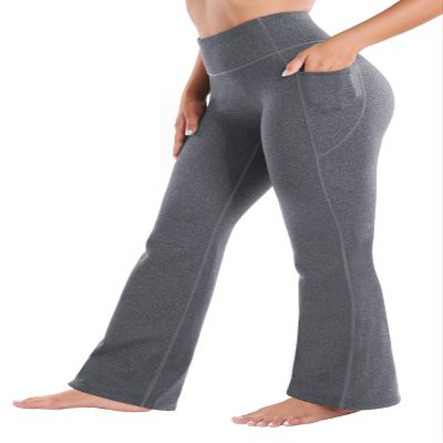 Heathyoga Charcoal Fleece Lined Yoga Pants, Women's Breathable Warm Tech Fleece Bootcut with Pockets, High-Rise, Size L
