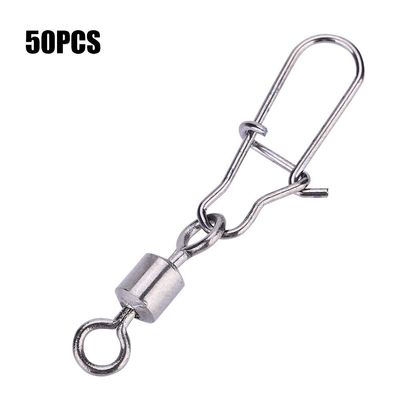 HERCHR Fishing Swivels Snaps Set, 50PCS Rolling Bearing Swivel with Double Lock Snap for Quick Connect Fishing Lures(#8)