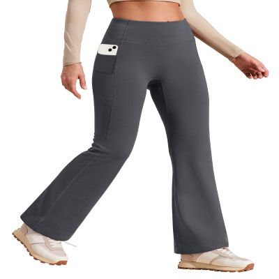Heathyoga Fleece Lined Pants Women Yoga Pants with Pockets for Women Thermal Pants High Waist Flare Leggings for Winter Grey