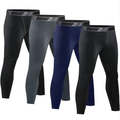 HOPLYNN 4 Pack Youth Boys Compression Pants Leggings Tights Quick Dry Athletic Base Layer Under Pants Gear for Kids Football Basketball Sports -2 Black 1 Blue 1 Grey-S