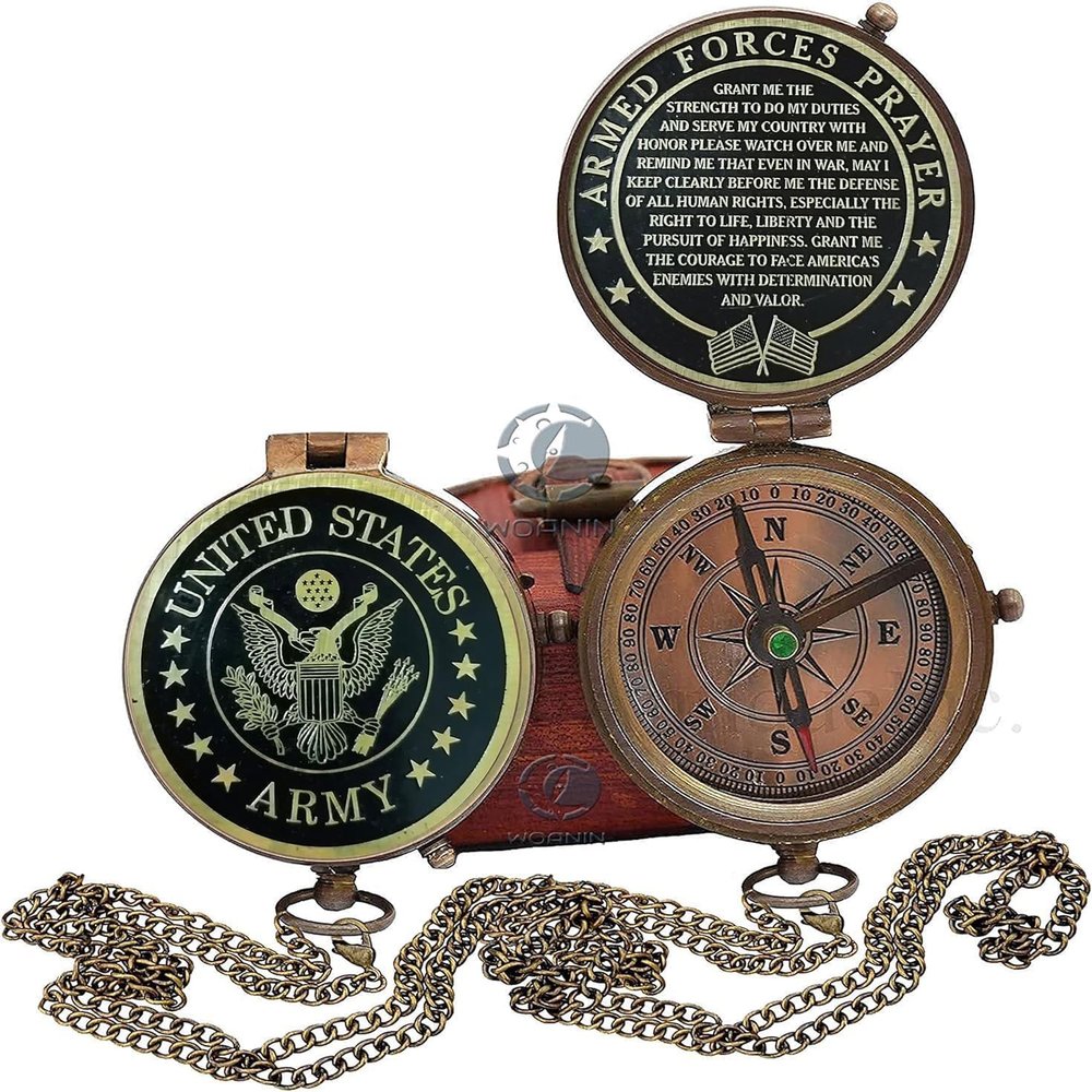 Army Gift, U.S Army Military for Men and Women, Engraved Army Compass with Leather case, United State Army Gift, Army Brass Compass, Army Retirement Gift, Personalized Compass, Antique Compass