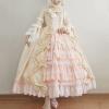 Solid Color Floor Length Outfits for Women Bowknot Bouffant Winter Fit and Flared Square Neck Dresses Bell Sleeve Ruffled Tiered Theater Long Sleeve Lolita Costumes Vestidos view 2