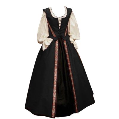 Womens Winter Vintage Costumes Chemise Sabrina Neck Bouffant Long Sleeve Solid Color Ball Gown Lace Up Poet Sleeve Floor Length Fit and Flared Evening Party Outfits Vestidos