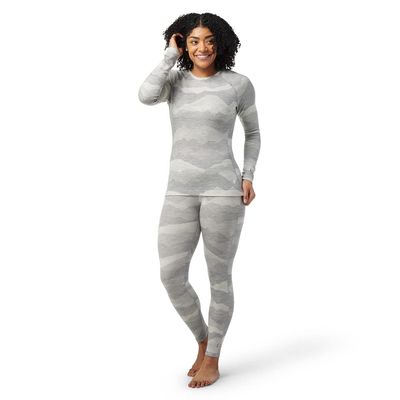 Smartwool Women's Classic Thermal Merino Base Layer Pattern Crew Light Gray Mountain Scape L