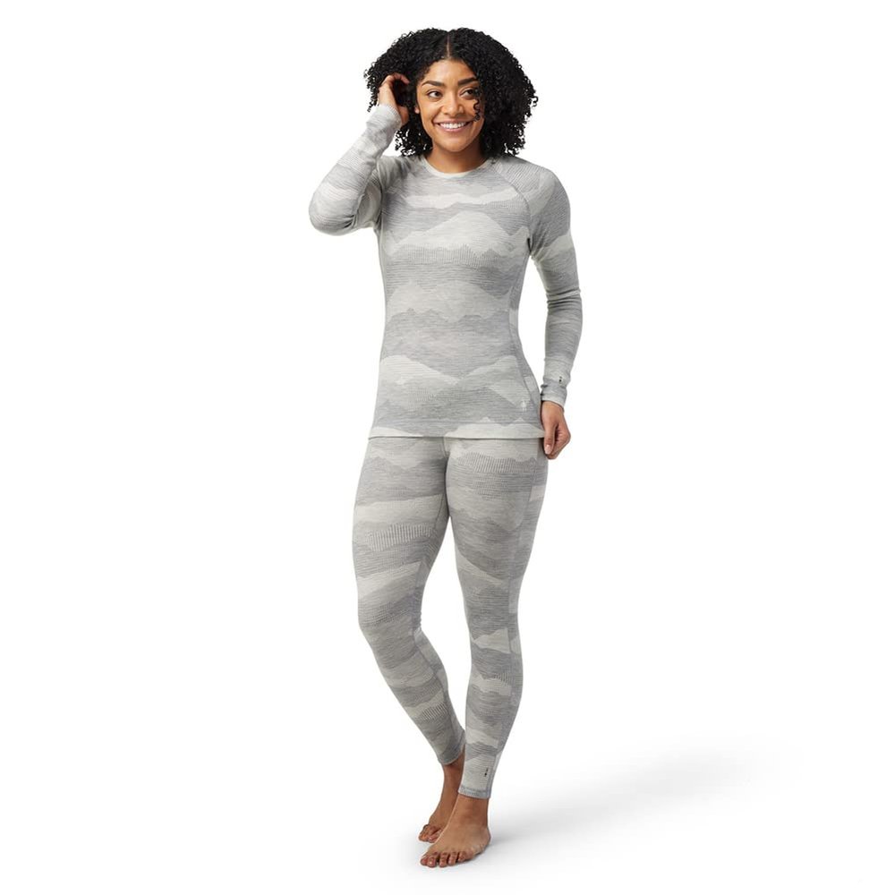 Smartwool Women's Classic Thermal Merino Base Layer Pattern Crew Light Gray Mountain Scape L