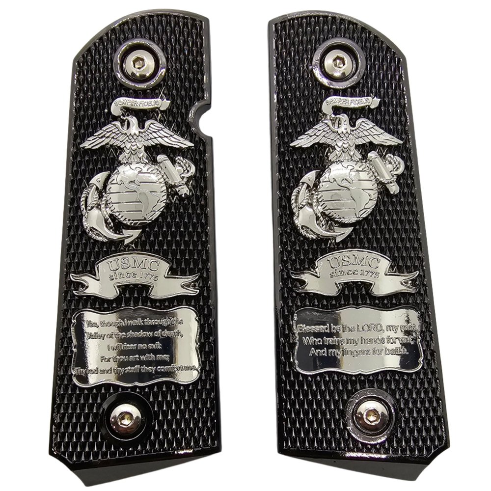Custom Checkered Design 1911 Pistol Grips Full Size for Colt Rock Island Springfield Taurus & Clones, fits Standard Government Models, Ambi Safety Cut