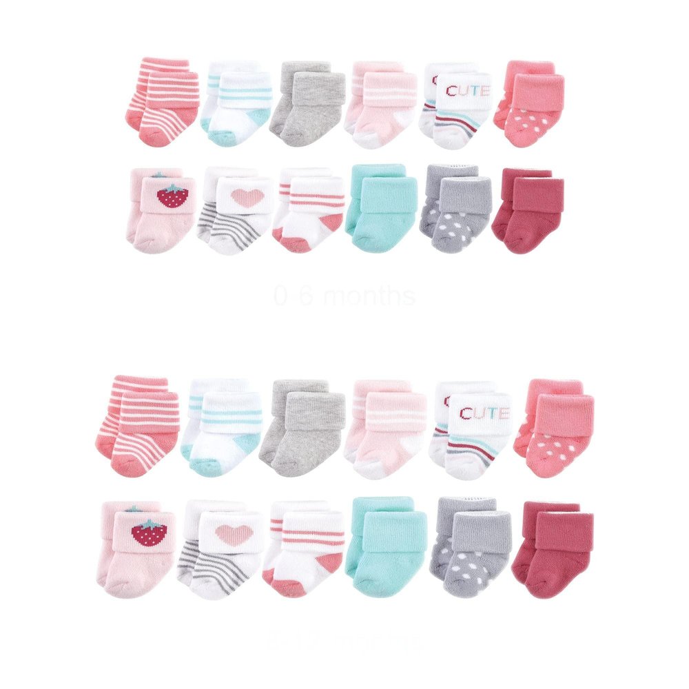 Hudson Baby Unisex Baby Grow with Me Cotton Terry Socks, Strawberry, 0-6 and 6-12 Months