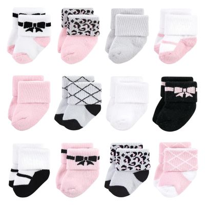 Hudson Baby Unisex Baby Cotton Rich Newborn and Terry Socks, Bows, 0-6 Months