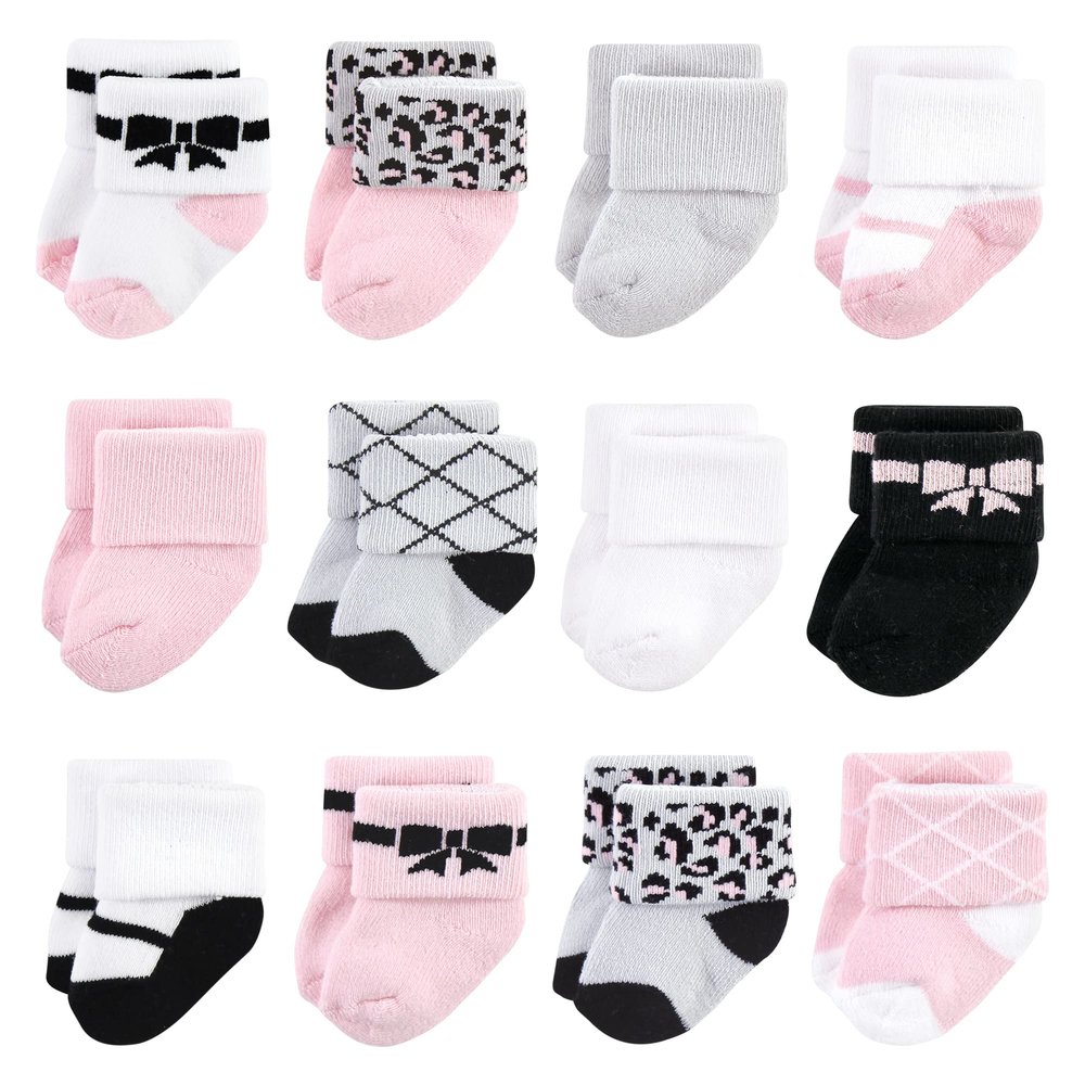 Hudson Baby Unisex Baby Cotton Rich Newborn and Terry Socks, Bows, 0-6 Months