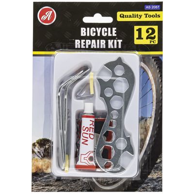 12pc Bike Tire Repair Kit Bicycle Cycle Tube Puncture Patch Levers Spanner Tool- 1Kit
