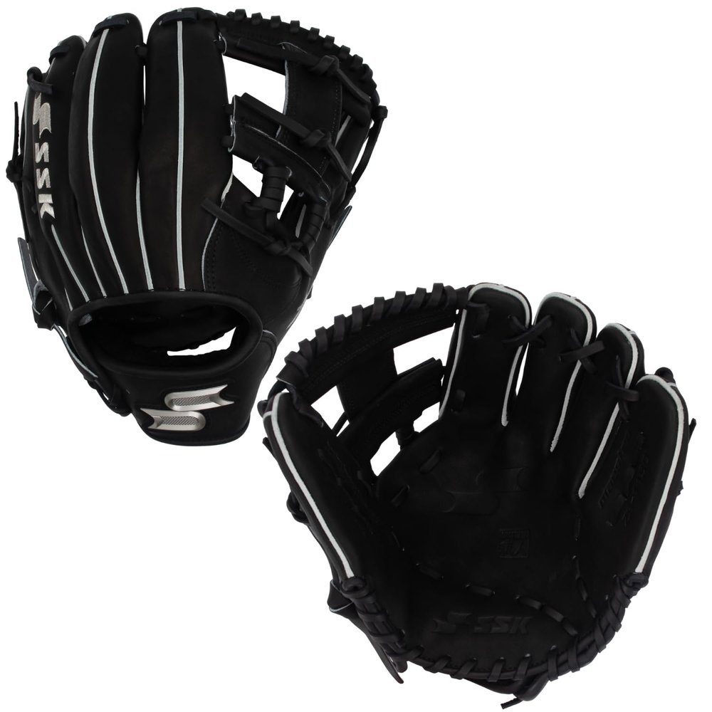 SSK Z9 Maestro Infield Baseball Glove  11.25" - 11.5 - 11.75 - 12  Right & Left Hand Throw (Black/Silver - I Web, 11.5" - Right Hand Throw)