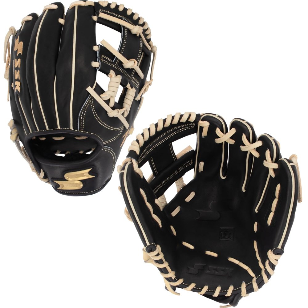 SSK Z9 Maestro Infield Baseball Glove 11.25" - 11.5 - 11.75 - 12 Right & Left Hand Throw (Black/Camel - I Web, 11.5" - Right Hand Throw)