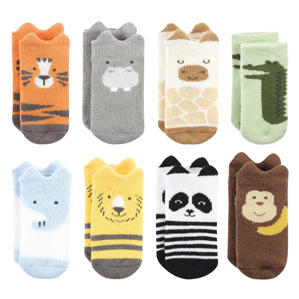 Hudson Baby Unisex Baby Cotton Rich Newborn and Terry Socks, Zoo Animals, 0-6 Months