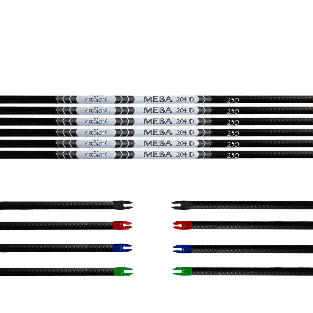 White Water Archery Mesa 3K Carbon Weave Arrow Shafts .204 6PC Pack Choose Spine Knock Color Inserts (300 Spine, No Inserts, Green)