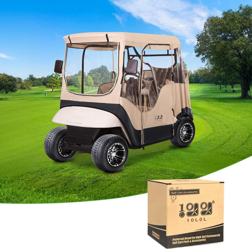10L0L Golf Cart Enclosures Cover for EZGO TXT 2 Passenger (Roof Up to 58"), Windproof Waterproof Rain Cover, 4-Sided Clear Window & Roll-up Zipper Door Large