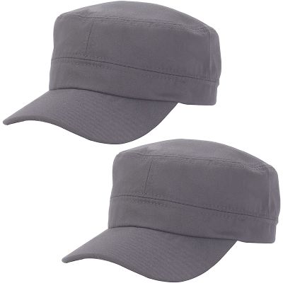Malaxlx 2 Pack Gray Cadet Army Cap Military Hat for Men Women Adjustable Cotton Flat Top