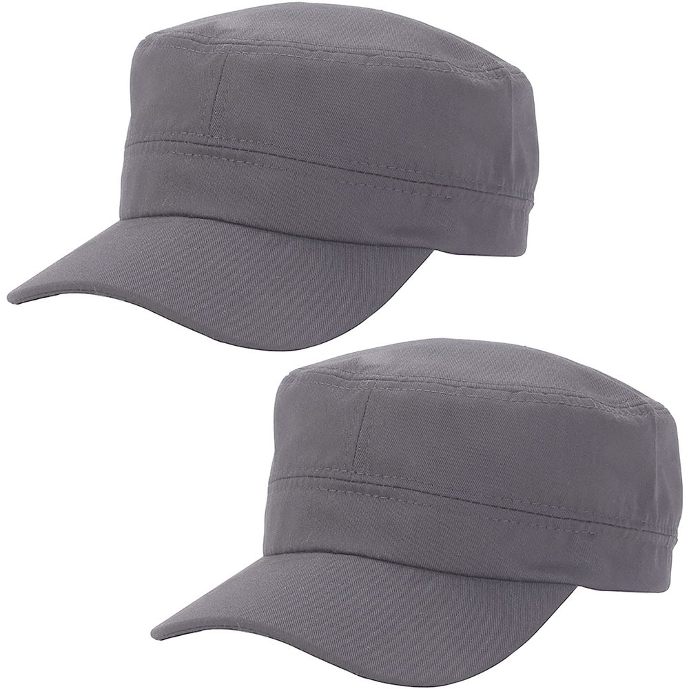 Malaxlx 2 Pack Gray Cadet Army Cap Military Hat for Men Women Adjustable Cotton Flat Top