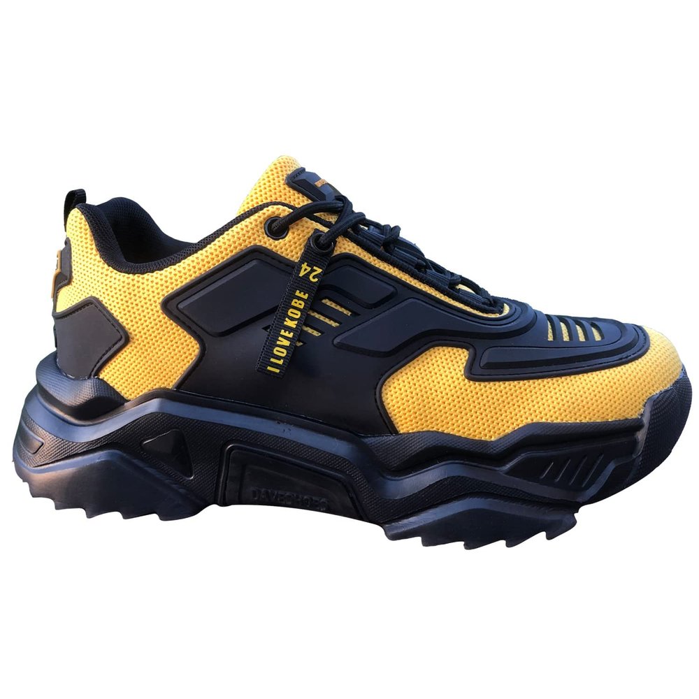 DAVESHOES Mamba 24 Mens Wide Shoes Height Increasing Luxury Mech Sneakers Mens Platform Hiptop Black Running Sport Size 9.5 Yellow