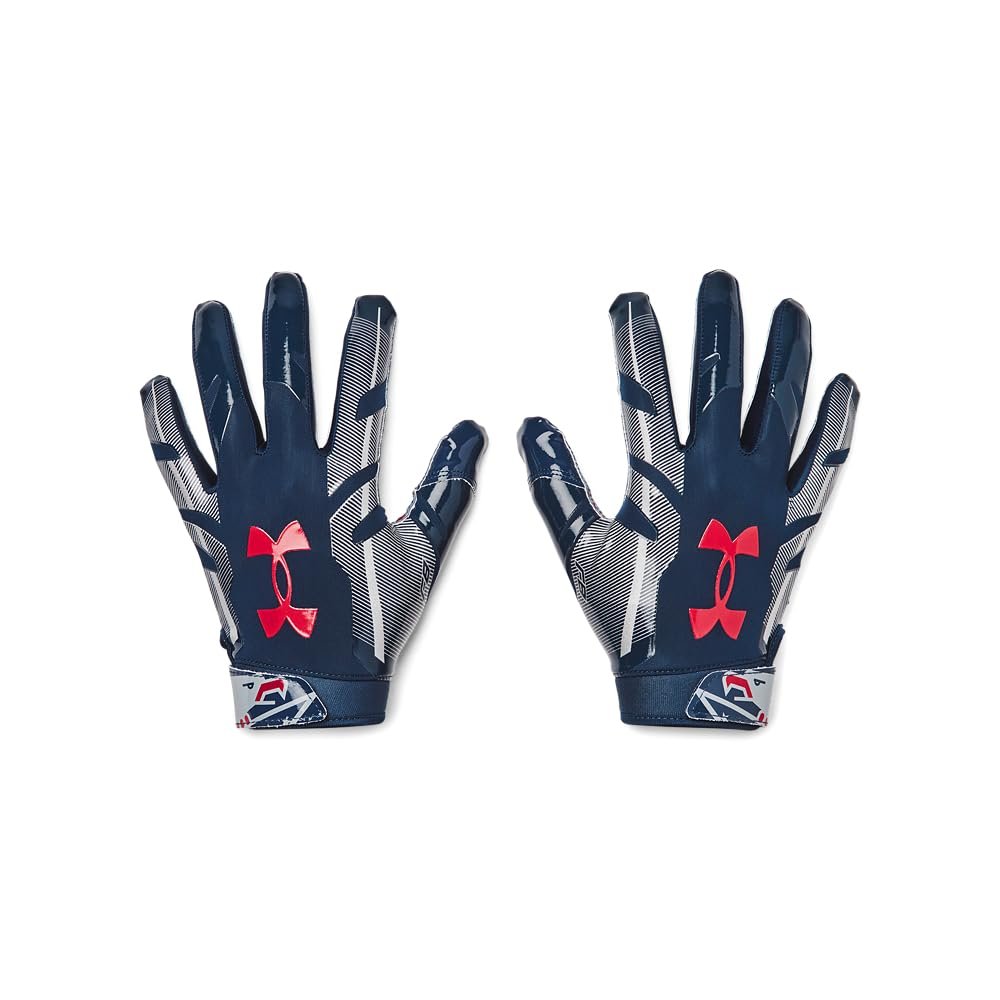 Under Armour Men's F8 Novelty Football Gloves, (409) Academy/Steel/Red, Medium