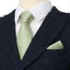 ZENXUS Boy's Solid Sage Green Tie with Pocket Square Set, Small Necktie for Children and Kids, Self-Tied view 3