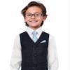 ZENXUS Boy's Solid Dusty Blue Tie with Pocket Square Set, Small Necktie for Children and Kids, Self-Tied view 2