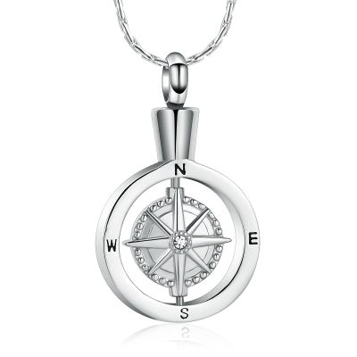 constantlife Compass Urn Necklaces for Ashes Stainless Steel Cremation Memorial Jewerly Funeral Ash Pendant Keepsake Graduation Gift for Women Men (Silver)