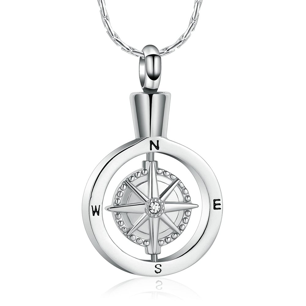 constantlife Compass Urn Necklaces for Ashes Stainless Steel Cremation Memorial Jewerly Funeral Ash Pendant Keepsake Graduation Gift for Women Men (Silver)