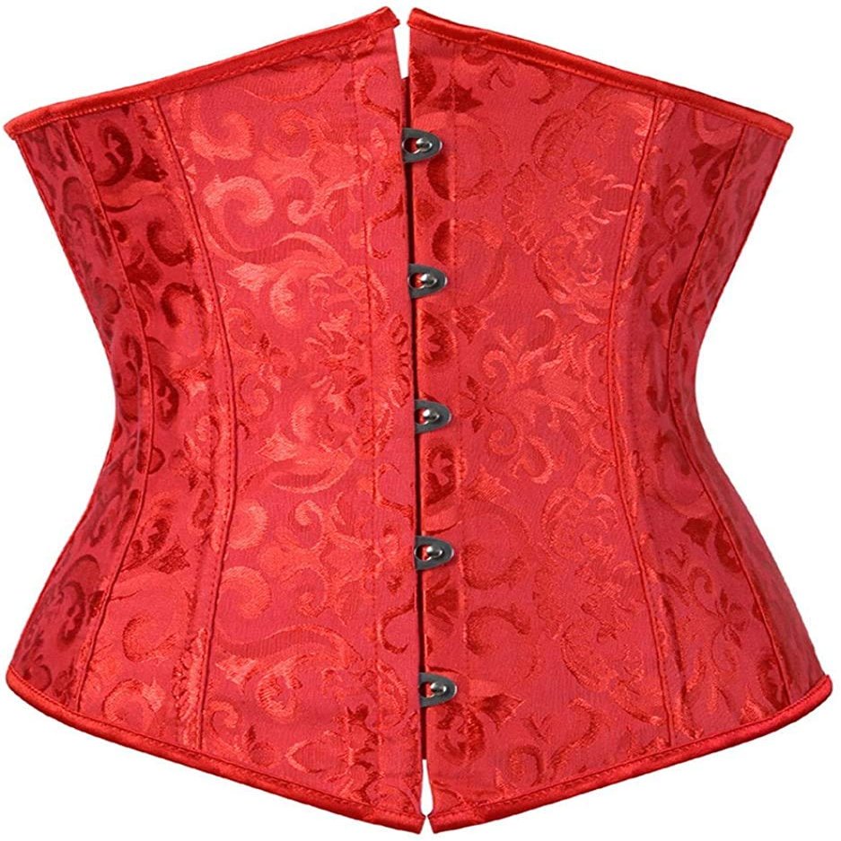 HNGHOU Women Corset Waist Training Corsets Lace Up Boned Underbust Corset Bustier Tops Red, Medium