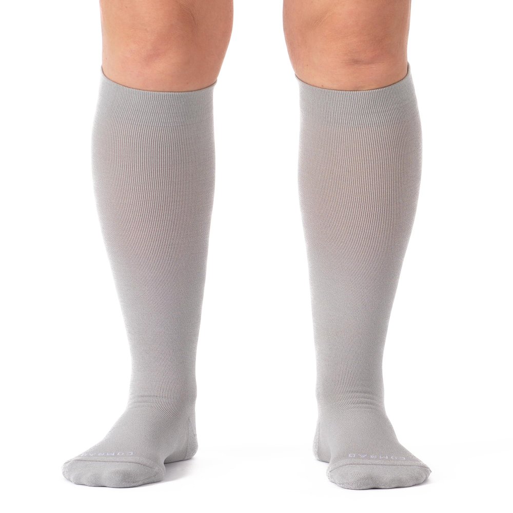 Comrad Nylon Knee High Socks - 15-20mmHg Graduated Compression Socks, (Medium, Heather Grey) - Soft & Breathable Support Socks for Men, Pregnant Women, Nurses, Home, Work, & Travel