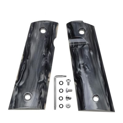 Guuun 1911 Magwell Grips High Polished Synthetic Pearl Resin Ambi Safety Cut - Black