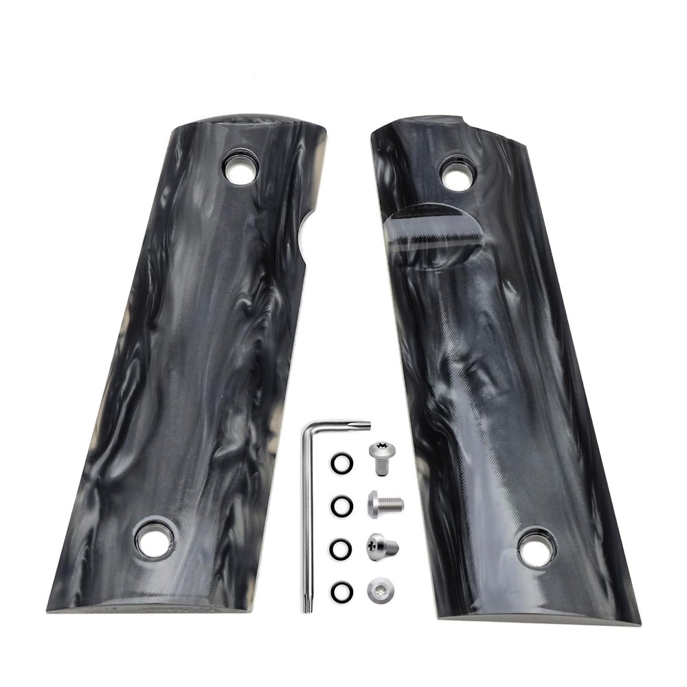 Guuun 1911 Magwell Grips High Polished Synthetic Pearl Resin Ambi Safety Cut - Black