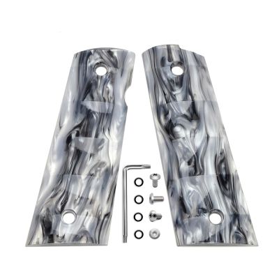 Guuun 1911 Magwell Grips Bamboo Style High Polished Synthetic Pearl Resin Ambi Safety Cut - White