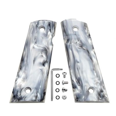Guuun 1911 Magwell Grips High Polished Synthetic Pearl Resin Ambi Safety Cut - White