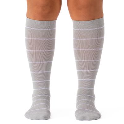 Comrad Nylon Knee High Socks - 15-20mmHg Graduated Compression Socks, (Medium, Heather/White) - Soft & Breathable Support Socks for Men, Pregnant Women, Nurses, Home, Work, & Travel