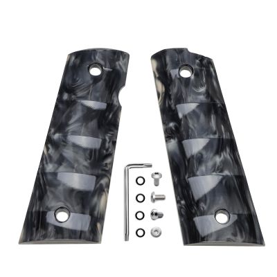 Guuun 1911 Magwell Grips Bamboo Style High Polished Synthetic Pearl Resin Ambi Safety Cut - Black