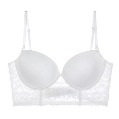 Backless Bra Invisible Bralette Lace Wedding Bras Low Back Underwear Push Up Brassiere Women Seamless Lingerie Corset (Color : White, Cup Size : 70A)
