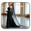 HEREAD Pearl Bride Wedding Veil White Fingertip Cathedral Bridal Tulle Veils Halloween Costume Hair Accessories with Comb and Cut Edge (106.2" Length, Black) view 1