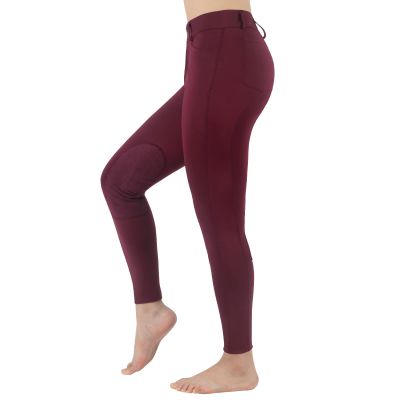 beroy Women Horse Riding Knee-Patches Pants Ladies Equestrian Front-Zip Breeches Legging with Pockets(Burgundy,XL)