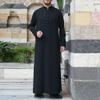 XSION Men's Muslim Dresses Long Sleeves Saudi Arab Thobe Middle East Long Gown Islamic Dubai Robe Kaftan Costume (Color : Black, Size : Medium) view 2