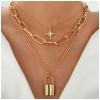 Allereyae Punk Layered Chain Necklace Gold Cz Star Pendant Necklace Vintage Lock Choker Necklace Chunky Paperclip Chain Necklace Jewelry view 2