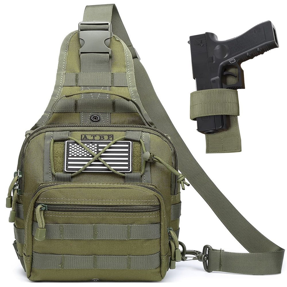 ATBP Small Tactical Sling Backpack Bag Holster One Over Shoulder Bag Pack Men With Universal Holster