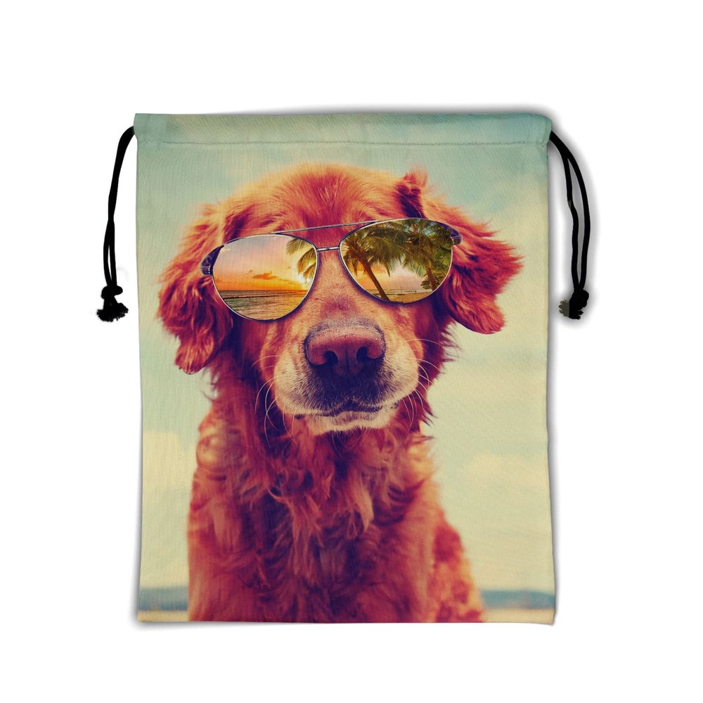 Nerxy Summer Dog Gymnastics Grip Bag - Beach Golden Retriever Grips Bag with Glasses Drawstring Storage Pouch Adjustable Polyester Towel