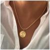 Allereyae Boho Coin Medallion Necklace Gold Head Coin Pendant Necklace Retro Disc Choker Necklace Vintage Portrait Coin Necklaces Twist Chain Necklace Jewelry for Women view 2